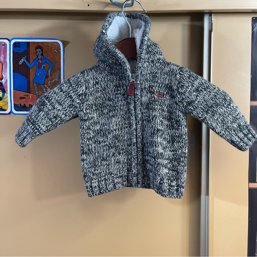 Carters Baby 6 mo Gray white Reindeer Sweater Zipper Jacket Winter Fleece Hood.